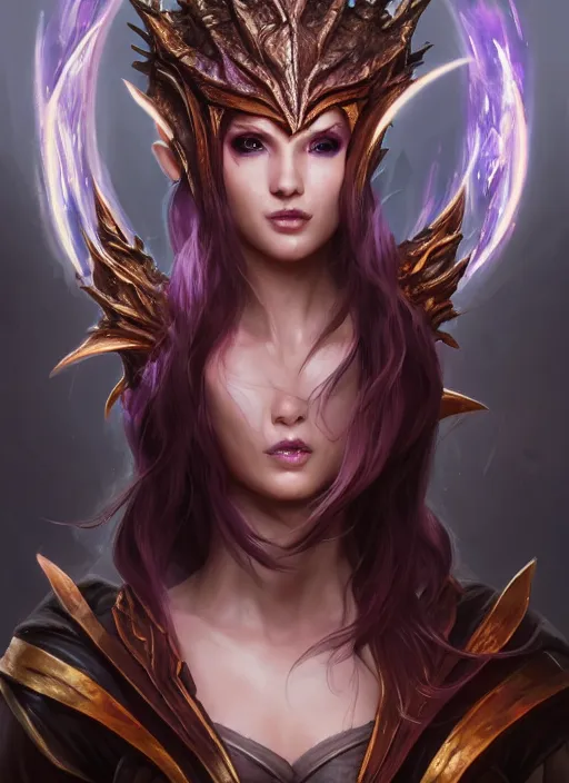 Prompt: epic dragon warlock female character design, highly detailed, glossy eyes, d & d, fantasy, highly detailed, digital painting, trending on artstation, concept art, sharp focus, holographic undertones, illustration, global illumination, ray tracing, realistic shaded, art by artgerm and greg rutkowski and fuji choko and viktoria gavrilenko and hoang lap