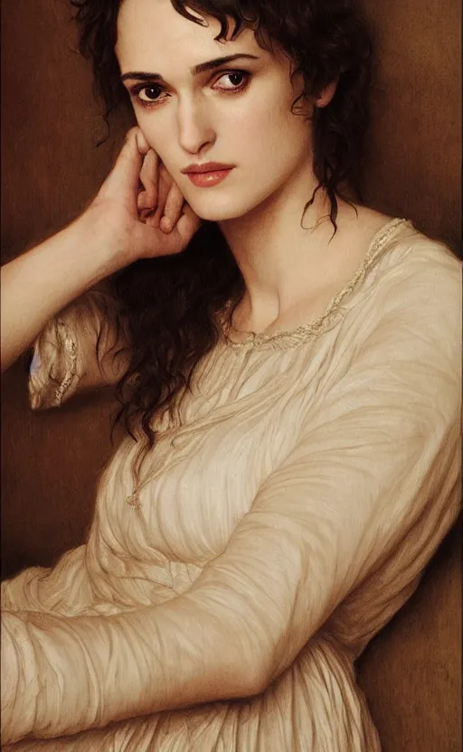 Prompt: winona ryder in repose, kiera knightly in repose, traditional corsican, intricate, highly detailed, artstation, illustration, jurgens, rutkowski, bouguereau