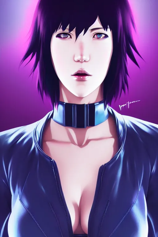 Image similar to a still fullbody portrait of motoko kusanagi ghost in the shell, finely detailed features, closeup at the faces, perfect art, at a cyberpunk city, gapmoe yandere grimdark, trending on pixiv fanbox, by ilya kuvshinov, rossdraws, artgerm