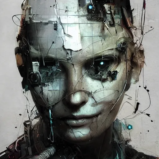 Prompt: female cybernetic dream hunter, cyberpunk, wires, skulls!! machines ( by emil melmoth zdzislaw belsinki craig mullins yoji shinkawa ) realistic render ominous detailed photo atmospheric by jeremy mann francis bacon and agnes cecile ink drips paint smears!! digital glitches glitchart!!