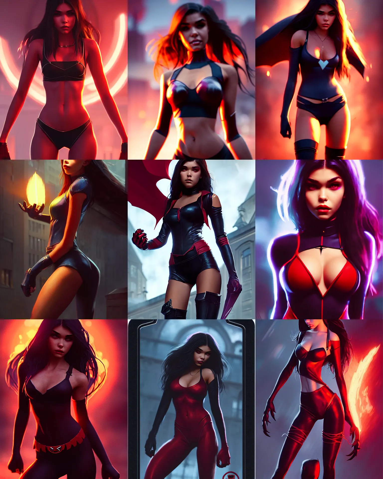 Prompt: madison beer : : college woman : : as devilgirl by marvel trading card : : by greg rutkowski, wlop, unreal engine, sweaty 4 k, hdr, : :