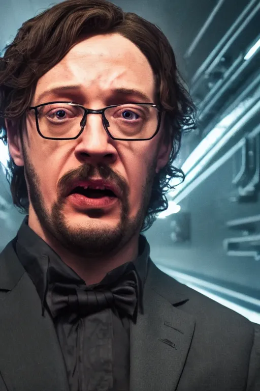 Prompt: A still of Sam Hyde as John Wick, close-up, sigma male, rule of thirds, award winning photo, unreal engine, studio lighting, highly detailed features, raining, ethereal lighting