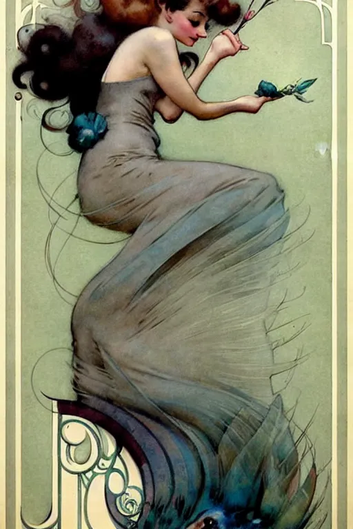 Prompt: (((((1950s Art Nouveau poster art. muted colors.))))) by Jean-Baptiste Monge !!!!!!!!!!!!!!!!!!!!!!!!!!!