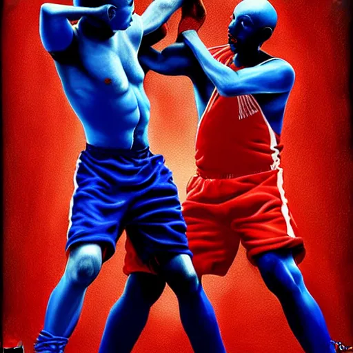 Prompt: crips vs bloods!! painting by emanuele dascanio and robin eley