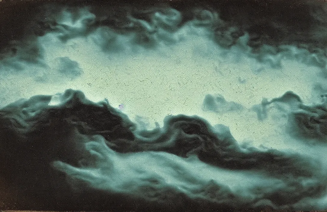 Image similar to minuscule curls of white foam painting by claude gellee intact flawless ambrotype from 4 k criterion collection remastered cinematography gory horror film, ominous lighting, evil theme wow photo realistic postprocessing umbrian hills dissolving into mist under a limpid blue sky chaos and eternal night of heavenly muse to the dark descent, matte painting jan van der heyden