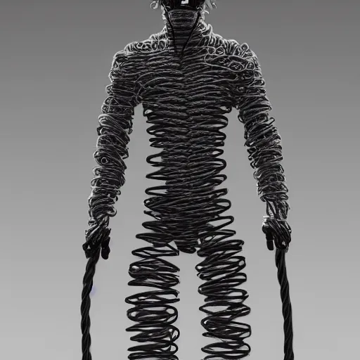 Image similar to a man made out of usb cables, full body shot, realistic shot, intricate details, ultra - realistic, atmospheric shot, expressive, artistic, trending on artstation, 4 k.