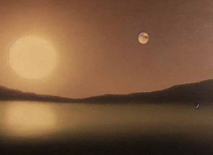 Prompt: the moon's sea of tranquility, earth in the background in the style of hudson river school of art, oil on canvas