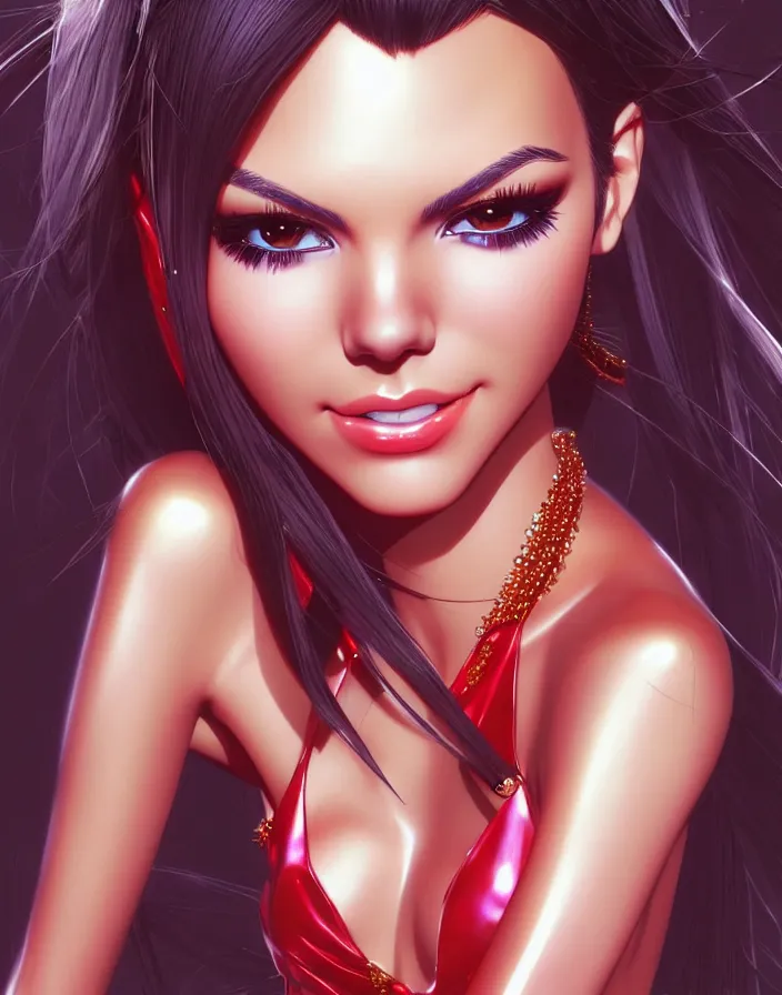 Image similar to portrait of rich and glamourous victoria justice, by katsuhiro otomo, yoshitaka amano, nico tanigawa, and artgerm rendered with 3 d effect, sweet artpiece.