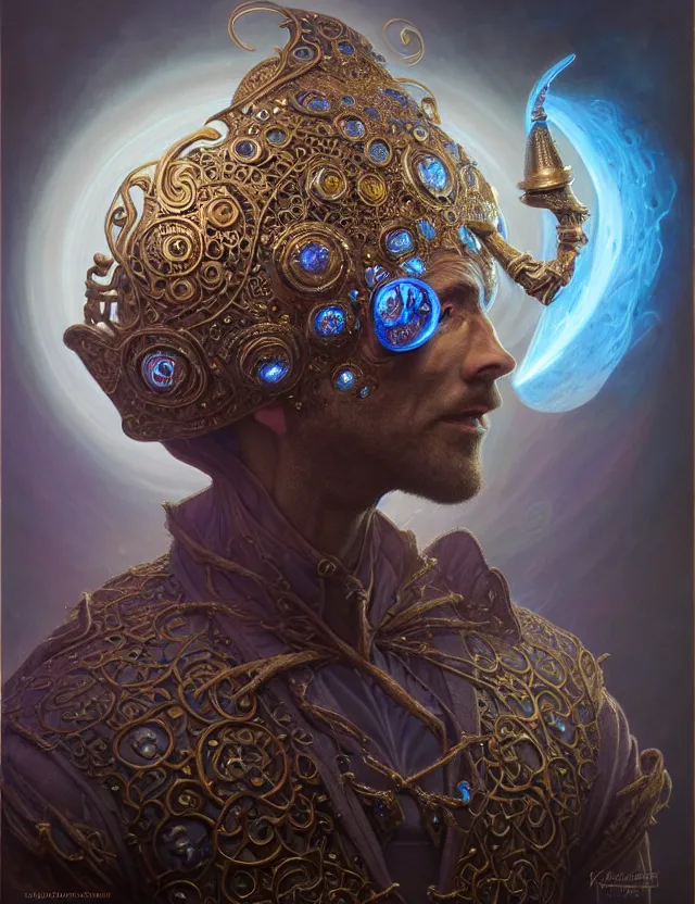 Image similar to front shot of a court jester character, hyperdimensional, bioluminescent hypercubes, ((intricate)), elegant, highly detailed, centered, (((artstation, concept art, smooth, sharp focus, artgerm, Tomasz Alen Kopera, Peter Mohrbacher, donato giancola, Joseph Christian Leyendecker, WLOP, Boris Vallejo))), mugshot!!!!!, ugly!!!!!!, octane render, nvidia raytracing demo, grainy, muted, 8K, digitalblasphemy