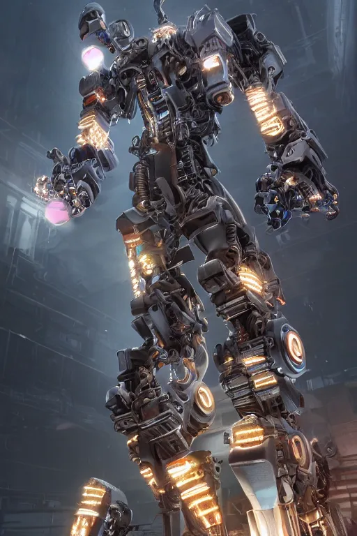 Prompt: portrait extremely hyper detailed robot lots of cables and lights and connections, highly detailed perfect render, realism. concept art. unreal engine 5, aperture 1. 8, v - ray, ultra hd, 8 k, atmospheric beautiful background and beautiful lighting. iron forge background lots of sparks and fire. god rays, volumetric lighting. hyper realism. wallpaper