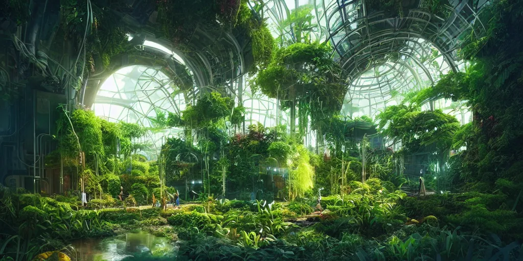 Image similar to solarpunk garden, sci - fi, plants, greenery, digital art by beeple