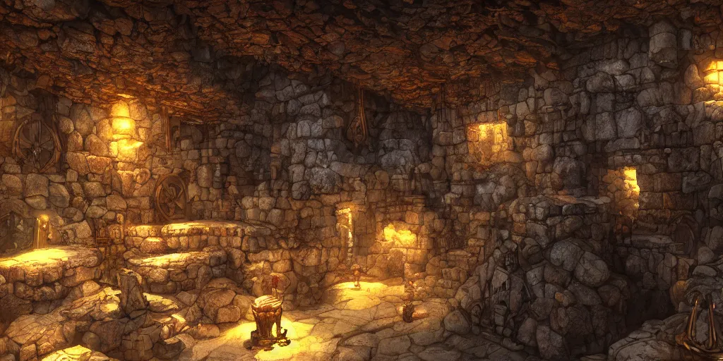 Prompt: dwarven stronghold in the underdark, artstation caverns, masonry, dramatic lighting