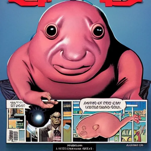 Image similar to comic book cover for'the president of the united states is a blobfish ', art by alex ross