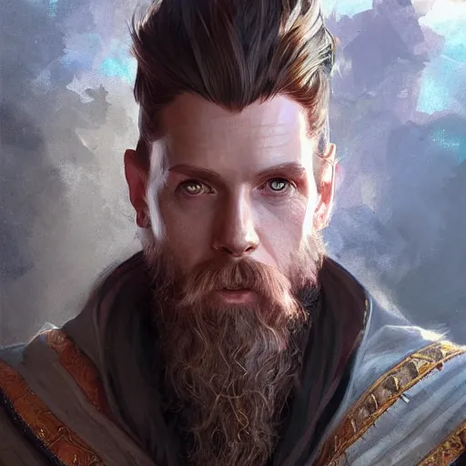 Prompt: sean harris wizard, painted fantasy character portrait, highly detailed, digital painting, artstation, sharp focus, art by artgerm and greg rutkowski and alphonse mucha
