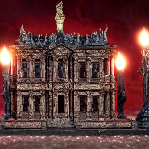 Image similar to satan's rococo palace in hell, 3 5 mm photography, highly detailed, cinematic lighting, 4 k