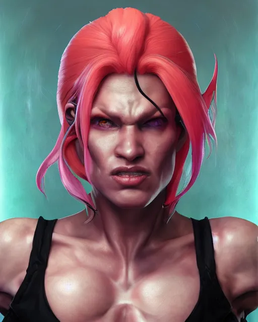 Image similar to portrait of poison from street fighter, au naturel, hyper detailed, digital art, trending in artstation, cinematic lighting, studio quality, smooth render, unreal engine 5 rendered, octane rendered, art style by klimt and nixeu and ian sprigger and wlop and krenz cushart.