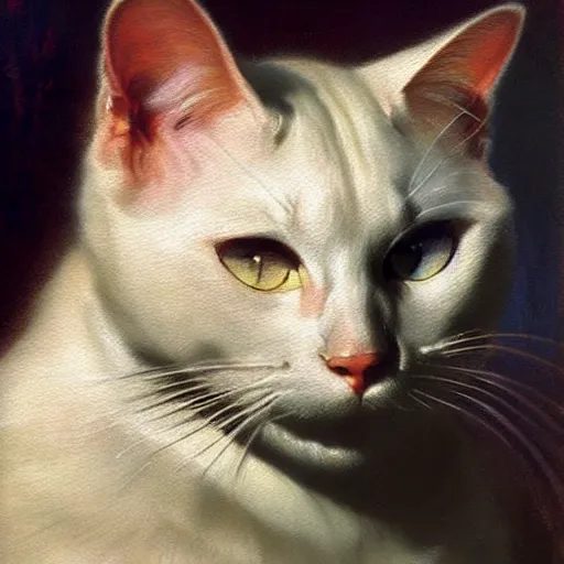 Prompt: a portrait of a manly white cat feline, blue eyes, handsome, attractive, fit, star trek the next generation. highly detailed painting by gaston bussiere, craig mullins, j. c. leyendecker, furry