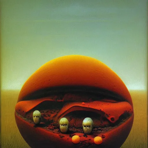 Prompt: Hamburger Monster by zdzisław beksiński