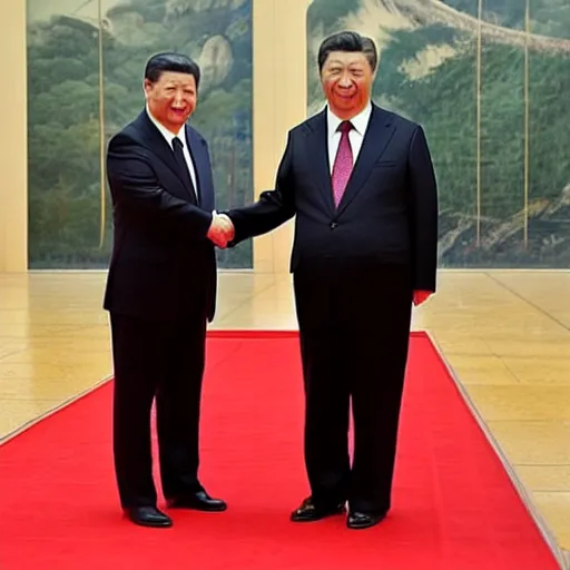 Prompt: Czech president Xi Jinping shaking a hand with Chinese president Xi Jinping