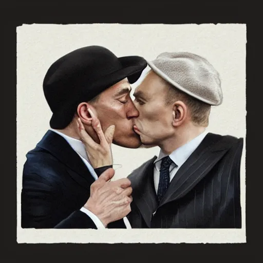 Image similar to benjamin netanyahu kissing tommy shelby, photorealistic, detailed