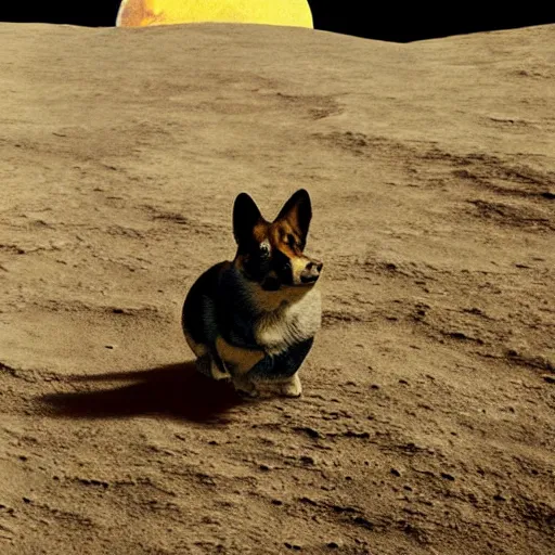 Prompt: tim white digital painting of a corgi on the moon, detailed, beautiful, sci - fi, cinematic