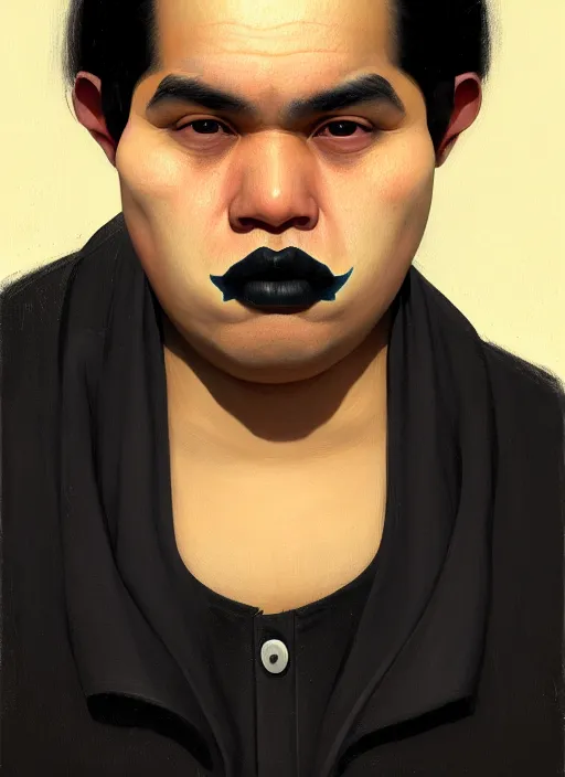 Image similar to portrait of a wide faced peruvian man with a crooked nose and a confident expression, 1 9 6 0 s, black clothes, goth, punk, brightly coloured hair, funk, intricate, elegant, highly detailed, digital painting, artstation, concept art, smooth, sharp focus, illustration, art by wlop, mars ravelo and greg rutkowski