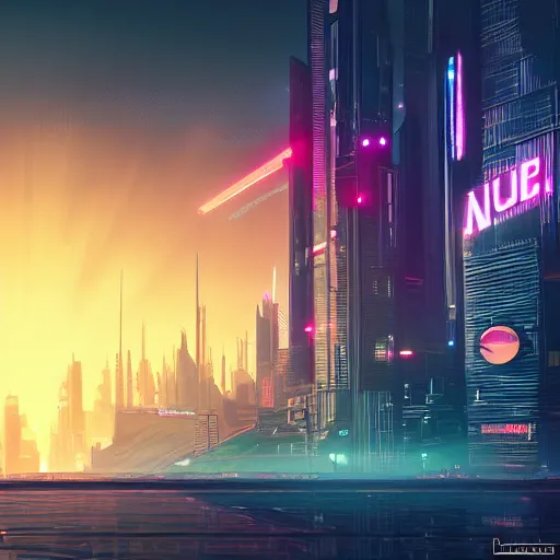 Image similar to cyberpunk city, sunrise, landscape, intricate, detailed, volumetric lighting, scenery, photorealistic, highly detailed, sharp focus, neonlights, 2 0 7 7, blade runner, digital painting, artstation