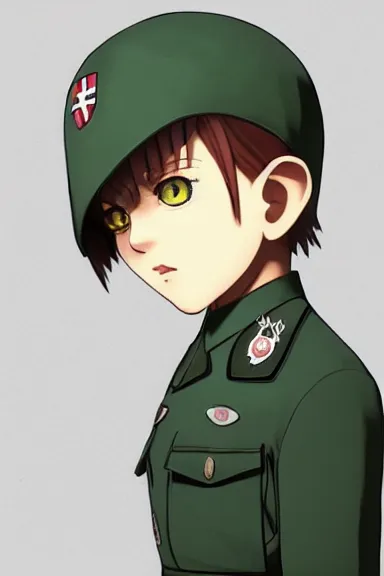 Image similar to beautiful little boy in nazi male uniform. made in abyss art style, sharps focus, pose, cute detailed artwork, anatomically correct, ilya kuvshinov, reflection, perfect composition, mobile wallpaper, digital art, detailed anime soft face, symmetrical face, western comic, illustration, realistic, smooth, nazi chic, lois van baarle, soft details