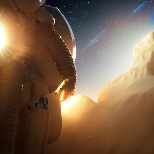 Image similar to aztec astronaut, light through the mist, dramatic lighting, photorealistic, cinematic lighting, high detail, cinematic feel, high octane, 4K, Unreal Engine, digital render, intricate, ultra realistic