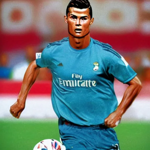 Image similar to a photo of cristiano ronaldo at 1 9 9 0 s, realistic 4 k,