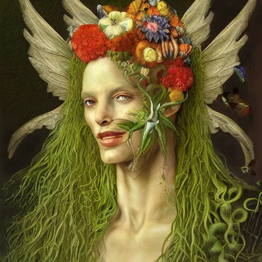 Image similar to beautiful fantasy painting of the garden angel by arcimboldo and Michael Whelan, cinematic lighting, artstation