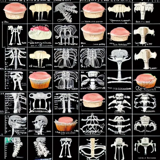 Prompt: anatomical chart of cupcake skeleton