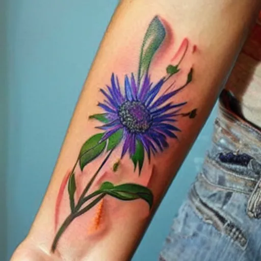 Prompt: great, beautiful painting tattoo watercolor cornflower, light, transperent