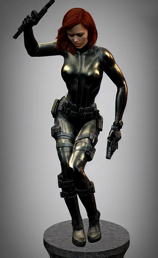 Image similar to black widow, bronze statue and silver, unreal engine, high detailed, holographic * *