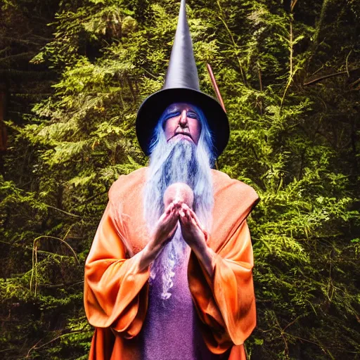 Image similar to an arcane wizard casting a spell, 4k, fantasy, mystical, Sony A7R III, 85mm, f/1.8, 2018