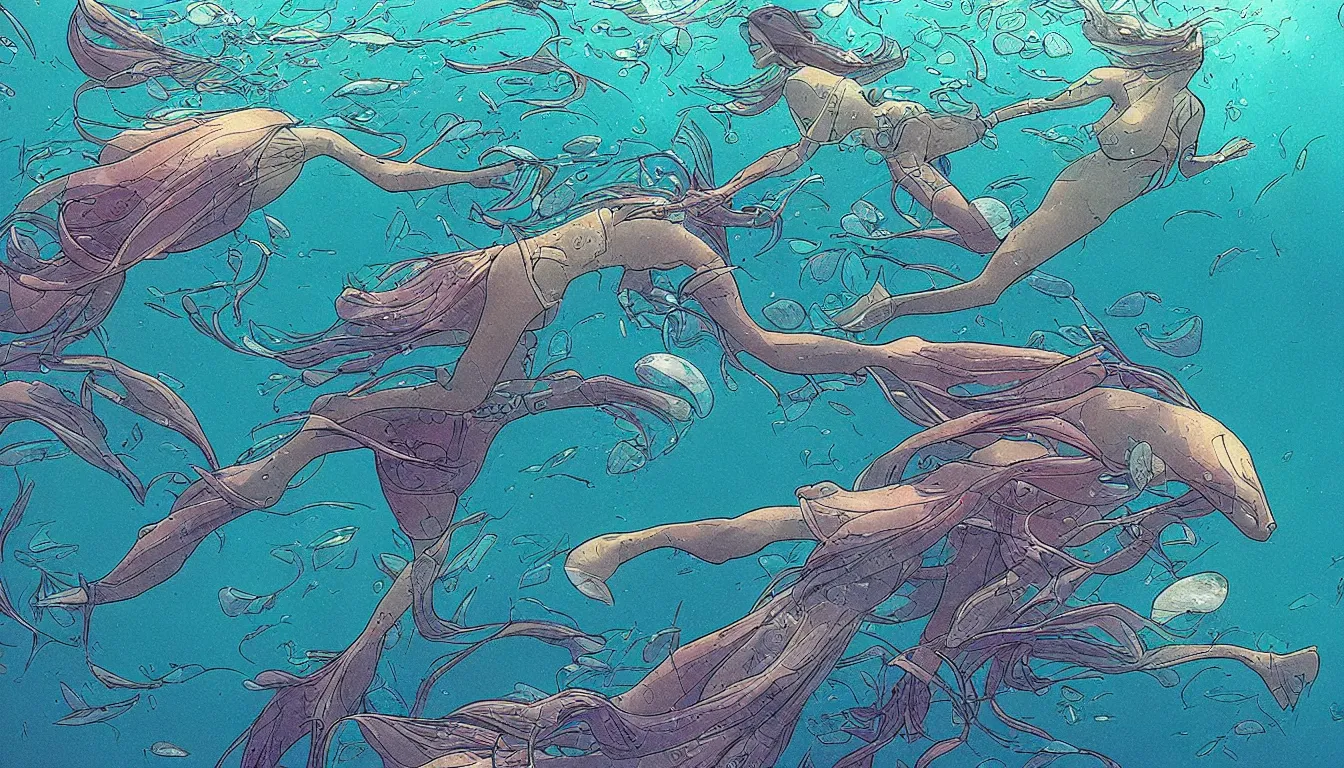 Image similar to underwater, crystal clear, moebius