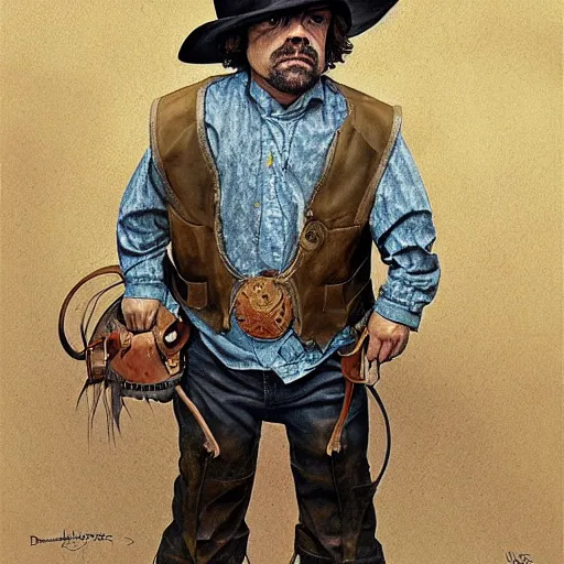 Image similar to Peter Dinklage as a cowboy, artwork by Daniel Merriam,