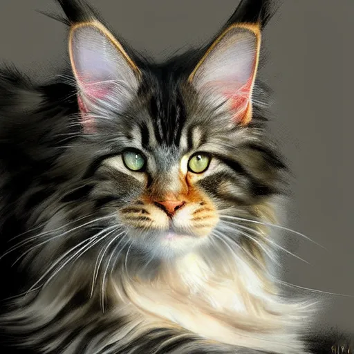 Prompt: maine coon kitty by Ruan Jia