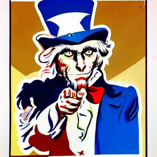 Image similar to fox animal dressed as uncle sam, ww 2 style propaganda poster