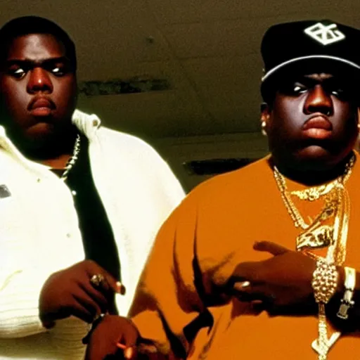 Prompt: still image of biggie smalls in movie paid in full, cinematic, aesthetically pleasing, vibrant,