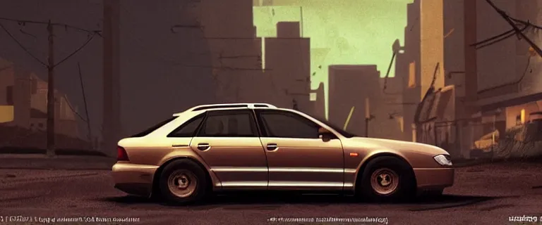 Image similar to Audi A4 B6 Avant (2002), a gritty neo-noir, dramatic bright lighting, cinematic, establishing shot, extremely high detail, photorealistic, cinematic lighting, artstation, by simon stalenhag, Max Payne (PC) (2001)