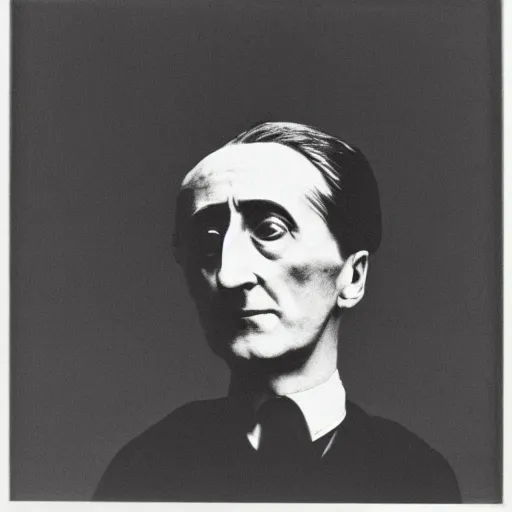 Image similar to a minimalist portrait of Marcel Duchamp in the style of Marcel Duchamp, Da Vinci, Irving Penn, Hito Steyerl, wide angle, monochrome, machine cables