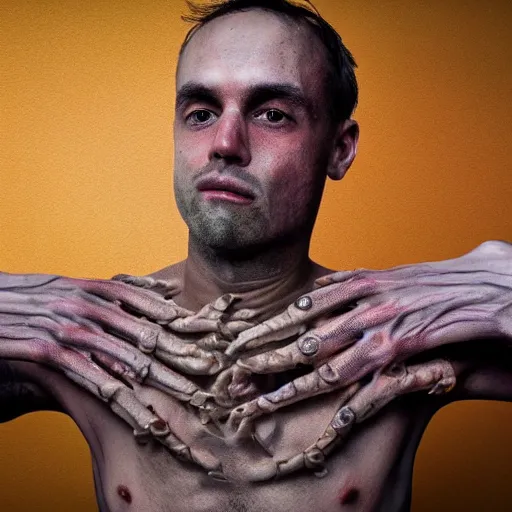 Image similar to ultra detailed photo of a man with many arms covering his entire body
