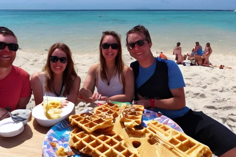 Prompt: a big waffles in the beach