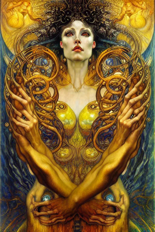 Image similar to Divine Chaos Engine by Karol Bak, Jean Delville, William Blake, Gustav Klimt, and Vincent Van Gogh, symbolist, visionary