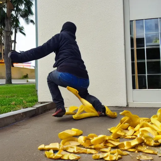 Prompt: Person slipping on a banana peel