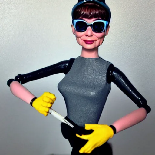 Prompt: audrey hepburn cosplay boston dynamics, stop motion vinyl action figure, plastic, toy, butcher billy style