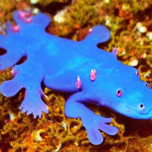 Image similar to a cute blue axolotl, under water, fantasy style