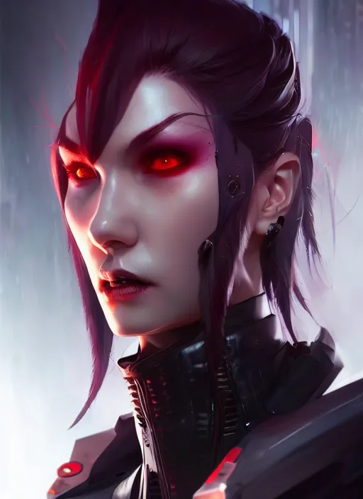 Image similar to character concept art of a cyberpunk vampire, key visual, realistic shaded perfect face, fine details by stanley artgerm lau, wlop, rossdraws, james jean, andrei riabovitchev, marc simonetti, and sakimichan, trending on artstation