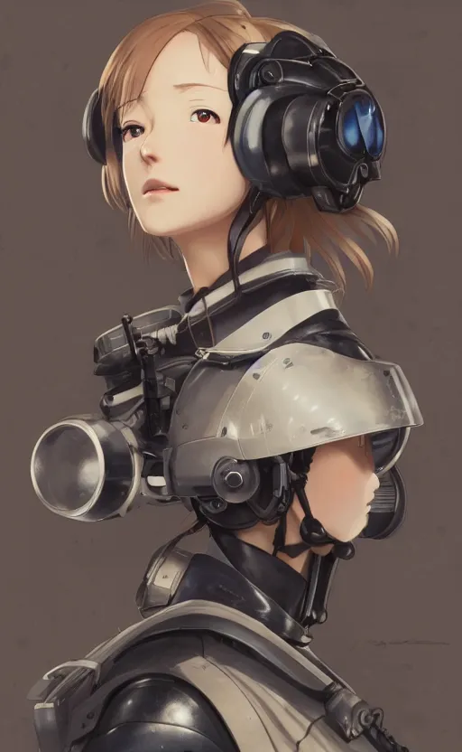 Prompt: pilot girl, cyborg aircraft parts, anime style, vintage pilot clothing, shoulder eyes, last exile anime, hair down, symmetrical facial features, from arknights, hyper realistic, 4 k, rule of thirds, extreme detail, detailed drawing, trending artstation, realistic lighting, by alphonse mucha, greg rutkowski, short neck
